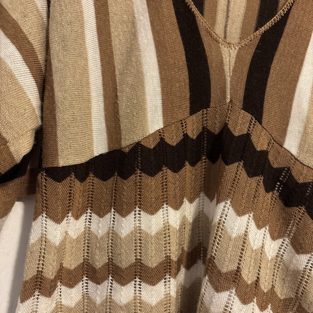 Deep V Knit Wide Sleeve Chevron Striped Mod Retro Boho Shirt Top Y2K Layering 2X - Picture 3 of 6